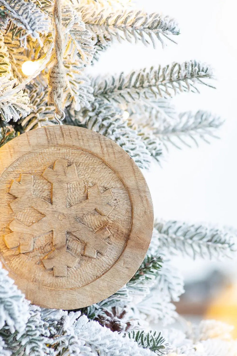 Wooden Hanging Circle With Snowflake Cut Decorative Hanging Christmas Tree Ornaments For Holiday Party Decorations (Set of 12) - Multi by HouseOfZazla
