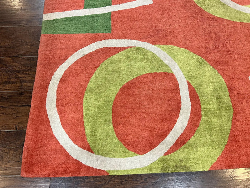 Abstract Rug 6x9, Modern Contemporary Rug, Red-Orange Green by Jewel Rugs