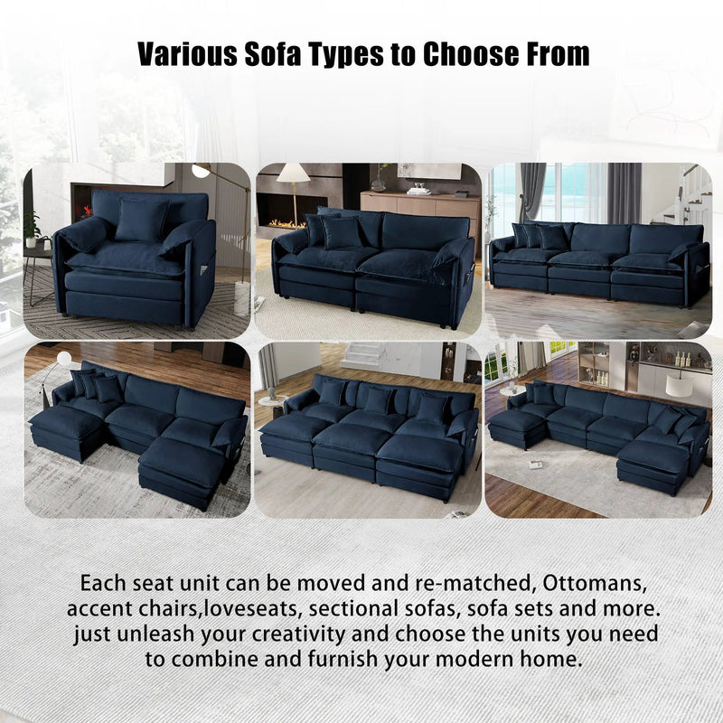 Oversized Deep Seat Sectional Sofa Modern Chenille Cloud Couch Large 3 Seater Modular Sofa with 3 Pillows by HouseOfZazla