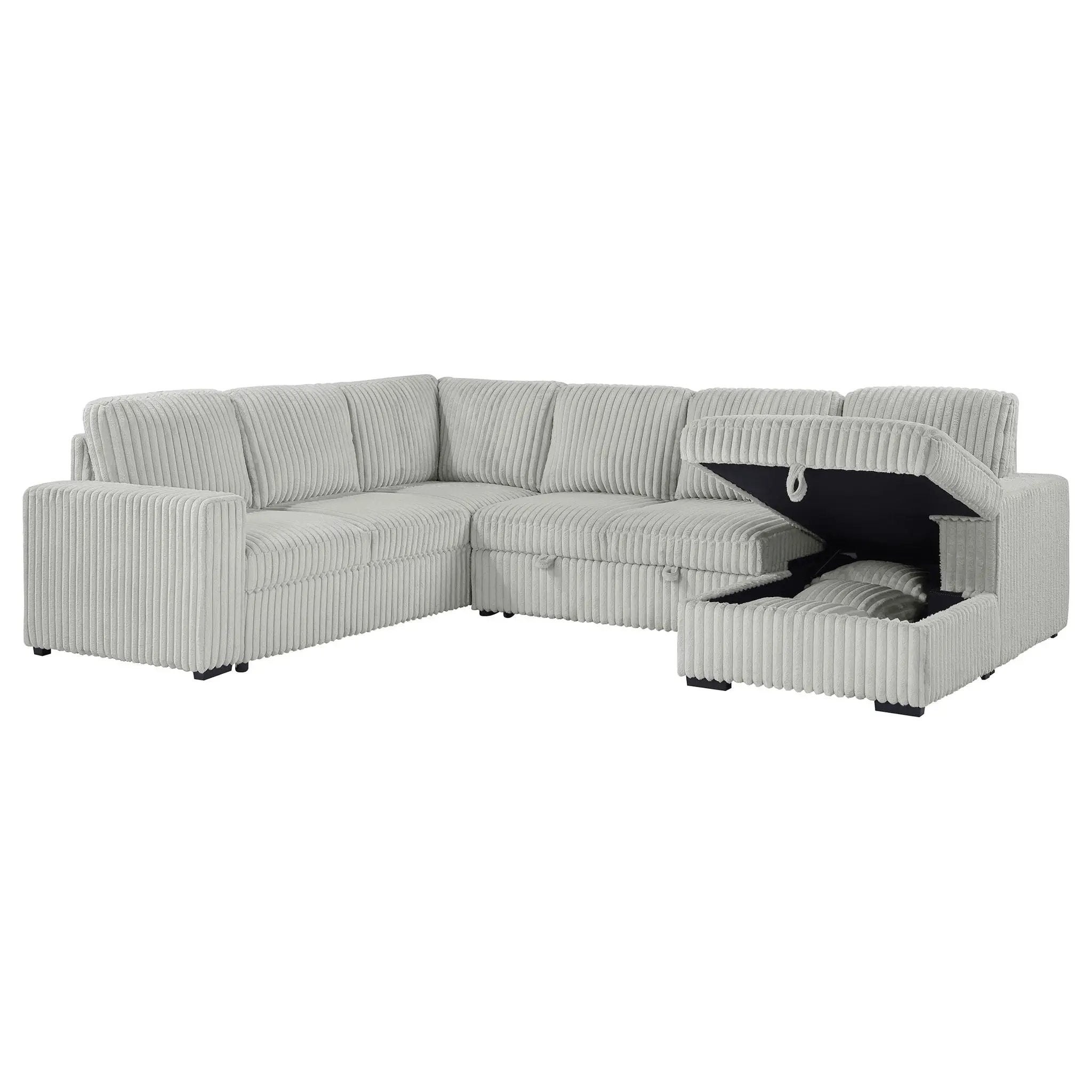 Devonshire Sleeper Sectional Sofa Storage Chaise Grey by Unique Piece Furniture