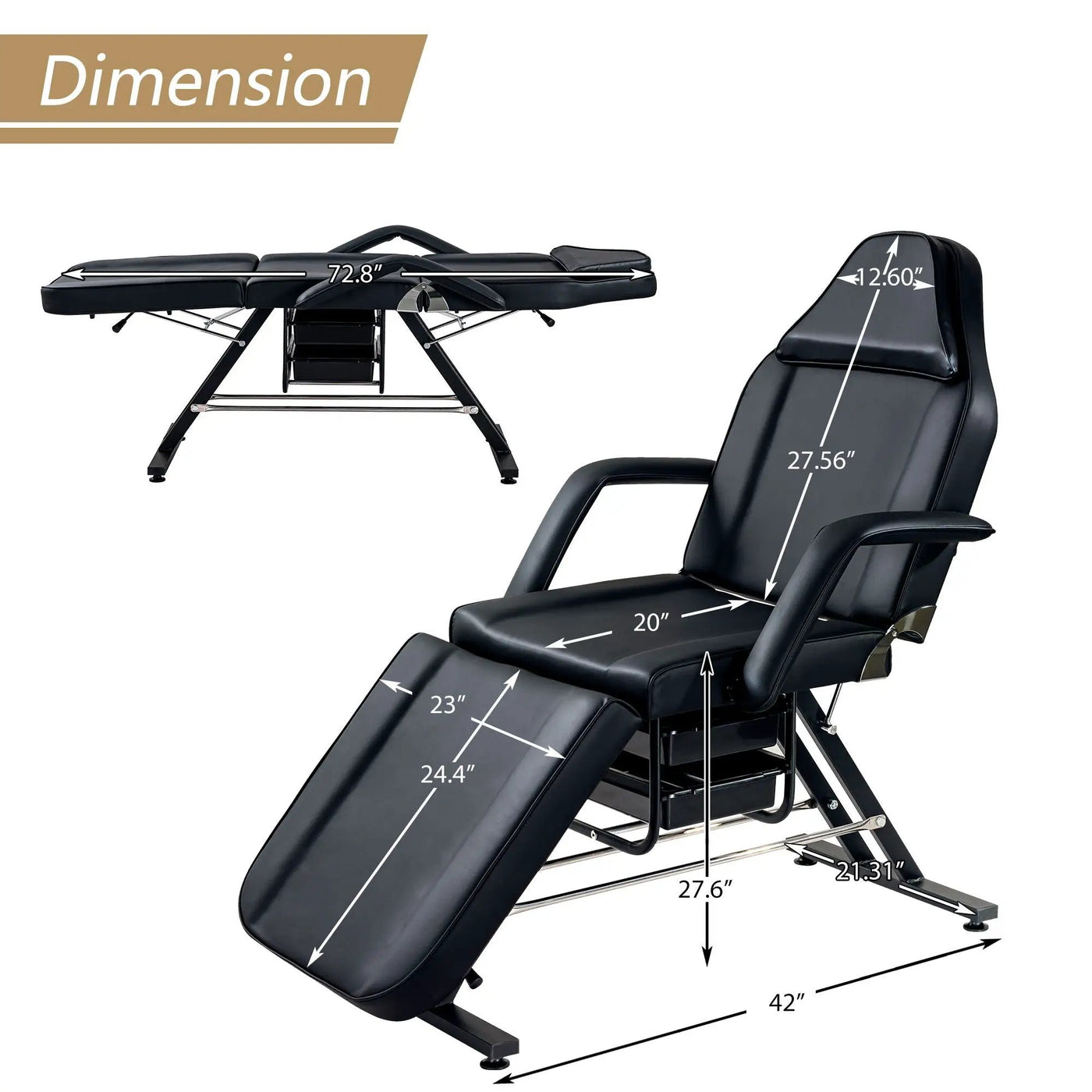 72.8" Massage Salon Tattoo Chair With Two Trays Esthetician Bed With Hydraulic Stool, Multi-Purpose 3-Section Facial Bed Table, Adjustable Beauty Barber Spa Beauty Equipment by HouseOfZazla