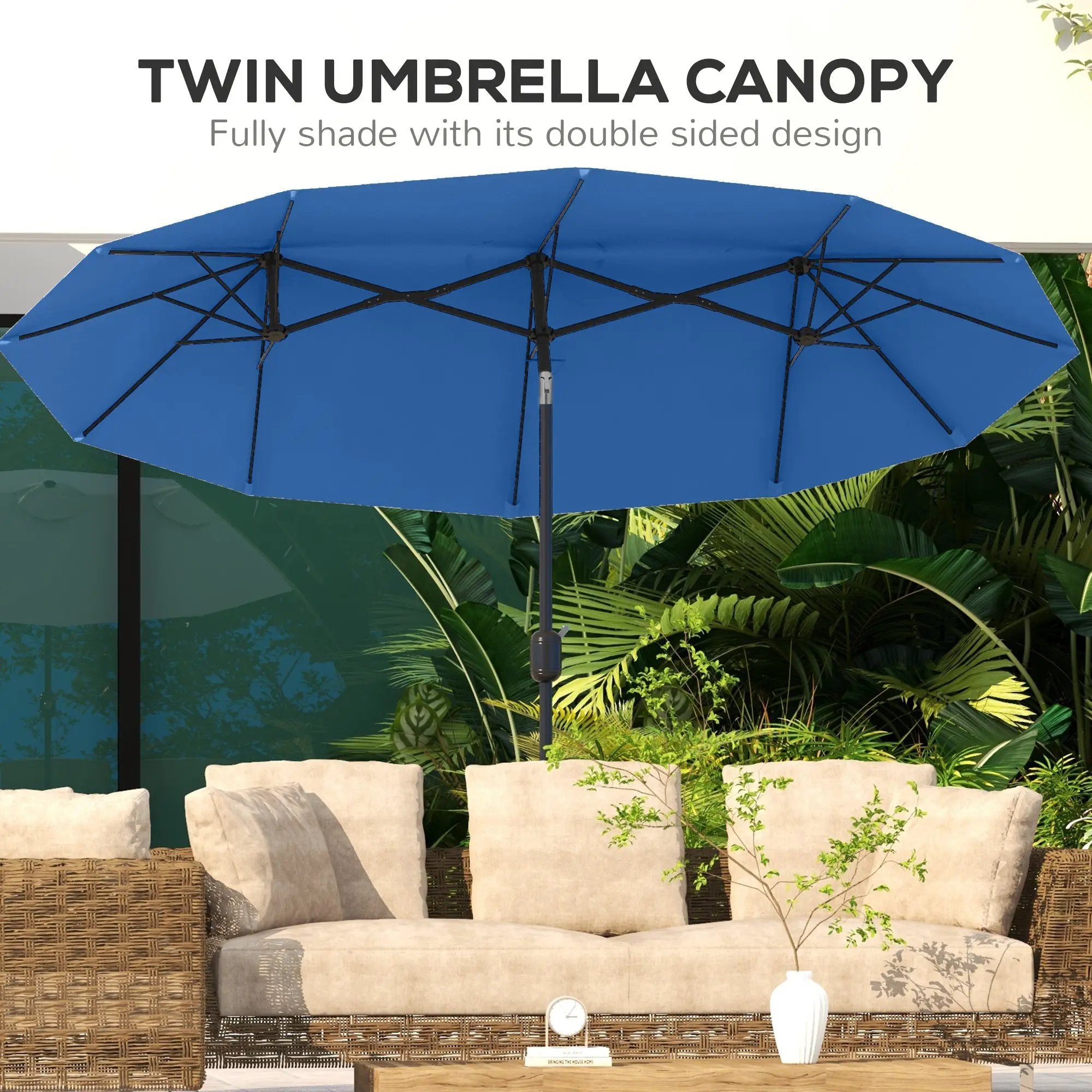 Outsunny 9.5' Double-Sided Patio Umbrella with 3 Air Vents, Tilt and Crank by HouseOfZazla