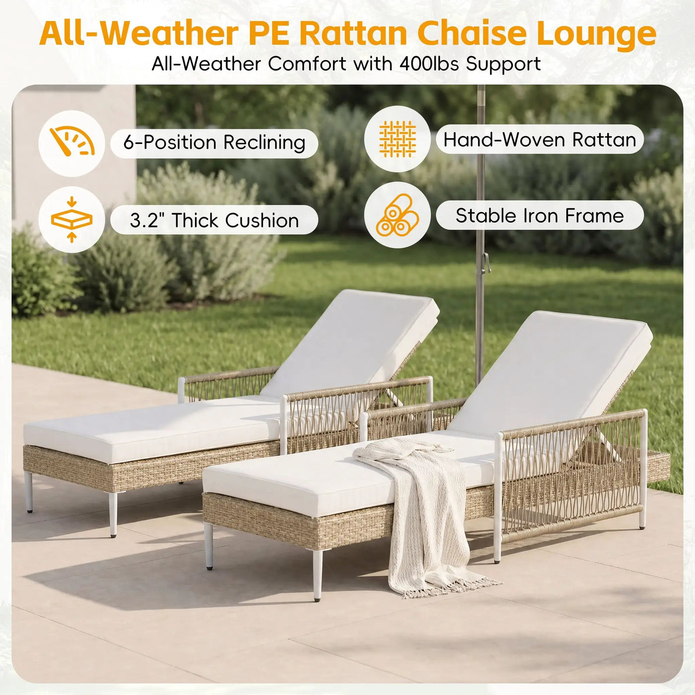 TOPMAX Outdoor All-Weather PE Rattan Chaise Lounge Set of 2 by HouseOfZazla