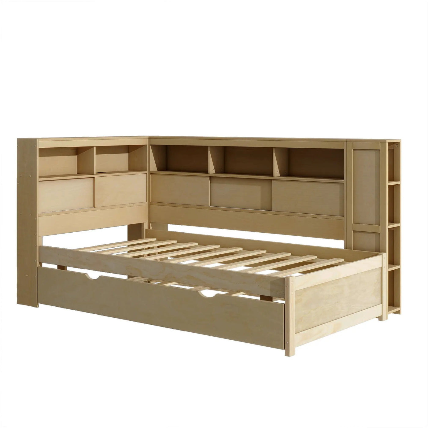 Daybed With Storage Shelves, USB Charging, And Trundle Bed by HouseOfZazla