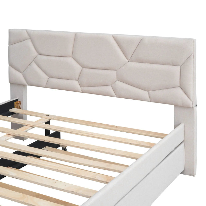 Upholstered Platform Bed With Brick Pattern Headboard And Twin Long Size Trundle by HouseOfZazla