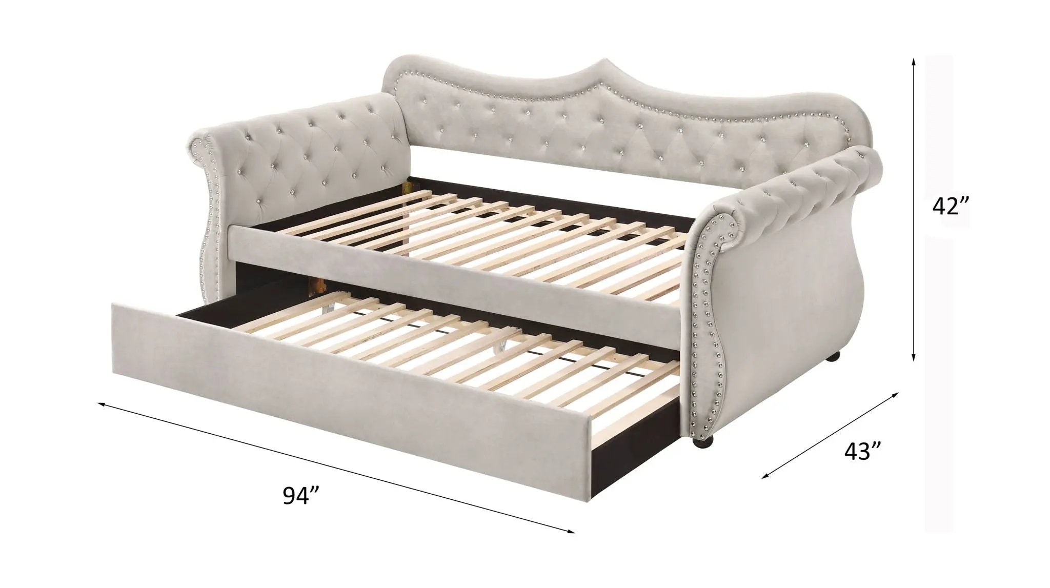 Adkins Twin Daybed With Trundle - Beige by HouseOfZazla