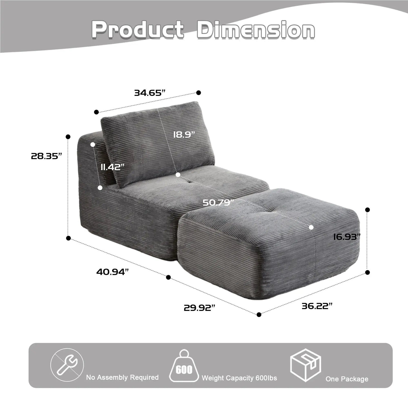 Single Chaise Longue With Movable Ottoman For Living Room by HouseOfZazla