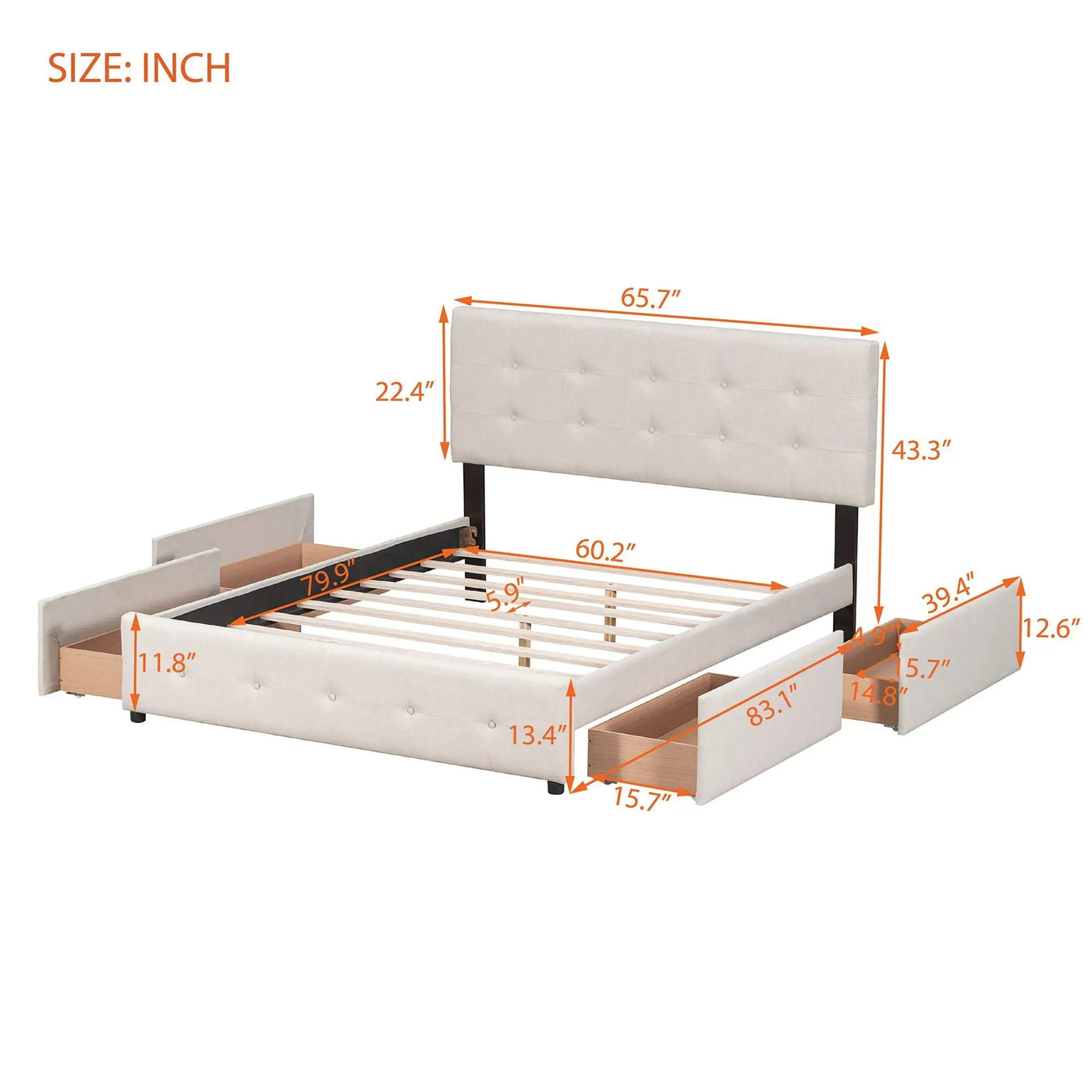 Upholstered Platform Bed With Classic Headboard And Drawers, No Box Spring Needed by Unique Piece Furniture