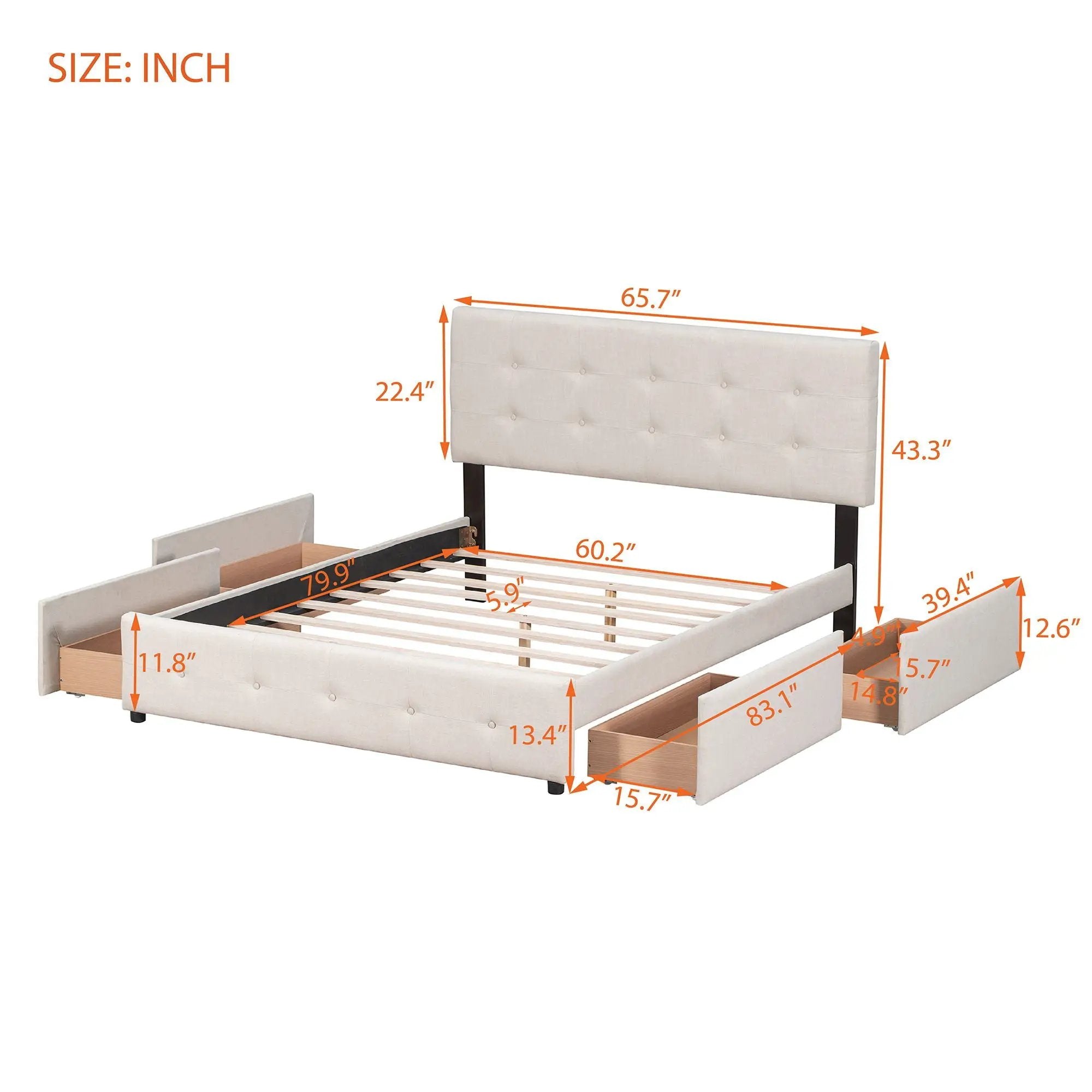 Upholstered Platform Bed With Classic Headboard And Drawers, No Box Spring Needed by Unique Piece Furniture