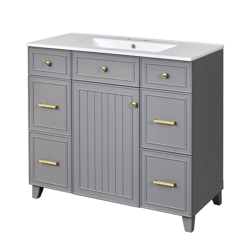 Bathroom Vanity With Ceramic Sink, Soft Close Doors, Adjustable Shelves