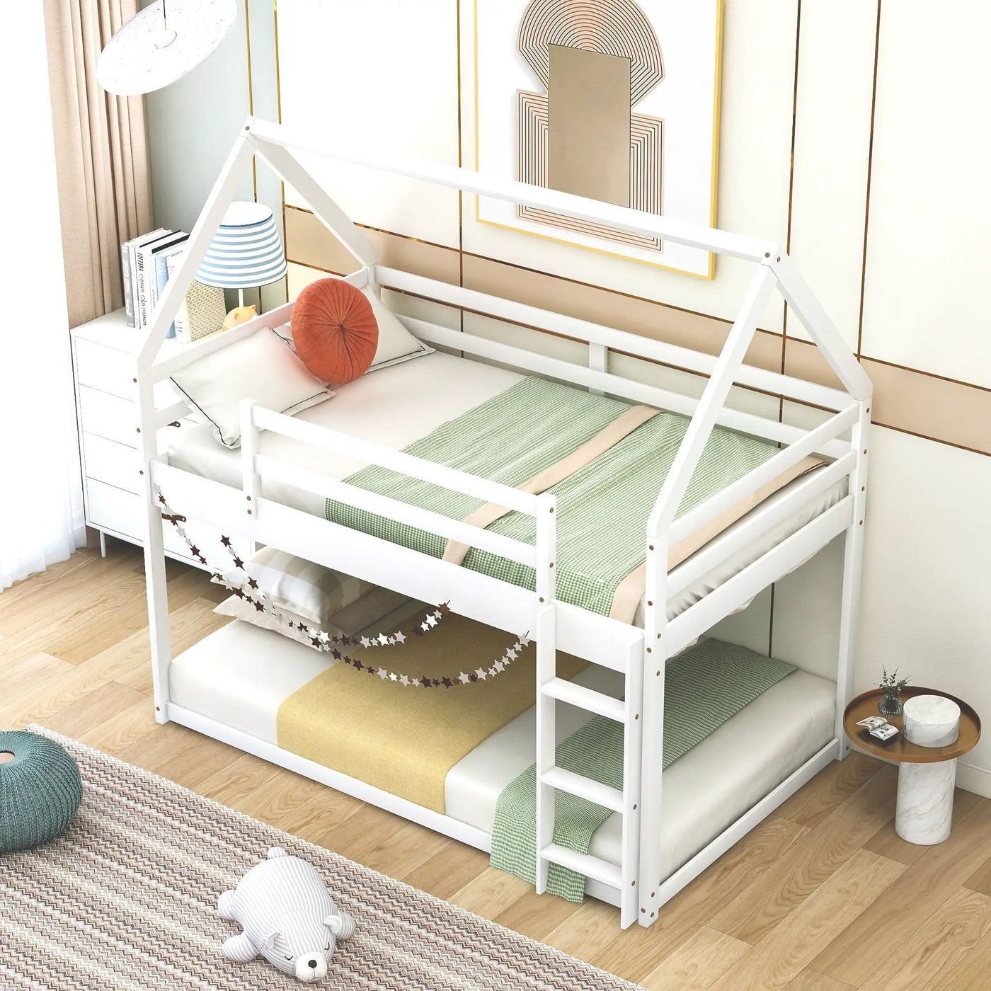 Low Bunk Bed With House Shaped Frame And Ladder by HouseOfZazla