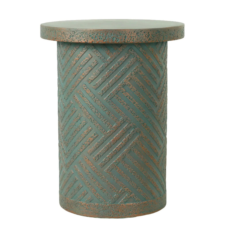Round Outdoor End Table With Tree Stump Design For Patio - Golden / Green / Peacock by Unique Piece Furniture