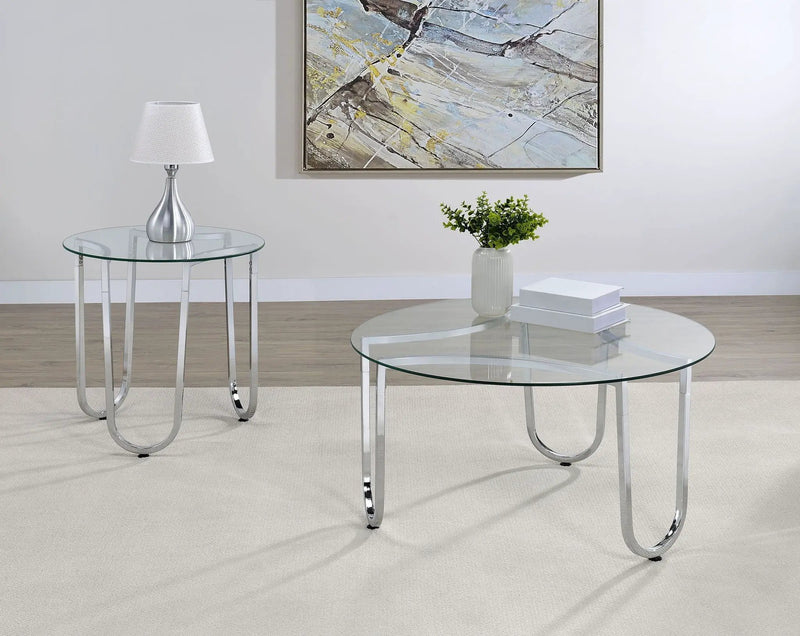Beller Round Tempered Glass Top Cocktail Coffee Table Chrome by Unique Piece Furniture