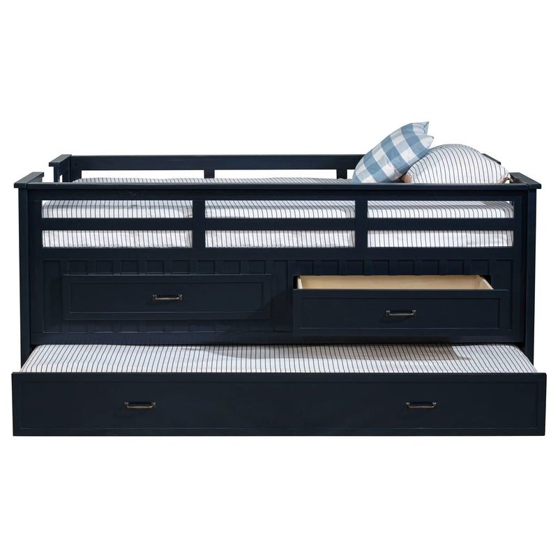 Carlsbad Wood Twin Captains Bed With Trundle Navy Blue by Unique Piece Furniture
