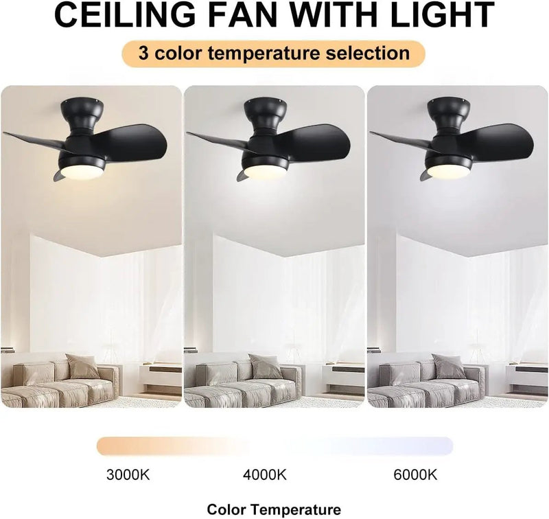 23" Bedroom Ceiling Fan With 3 Color Dimmable 3 ABS Blades Remote Control Dc Motor With 18W Led Light by HouseOfZazla