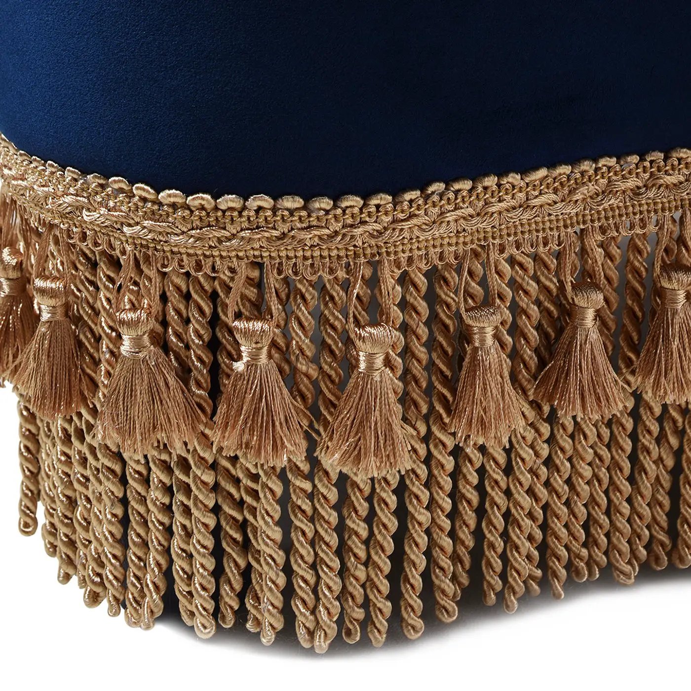 Ellen - Upholstered Clover Ottoman With Gold Bullion Fringe - Navy Blue by HouseOfZazla