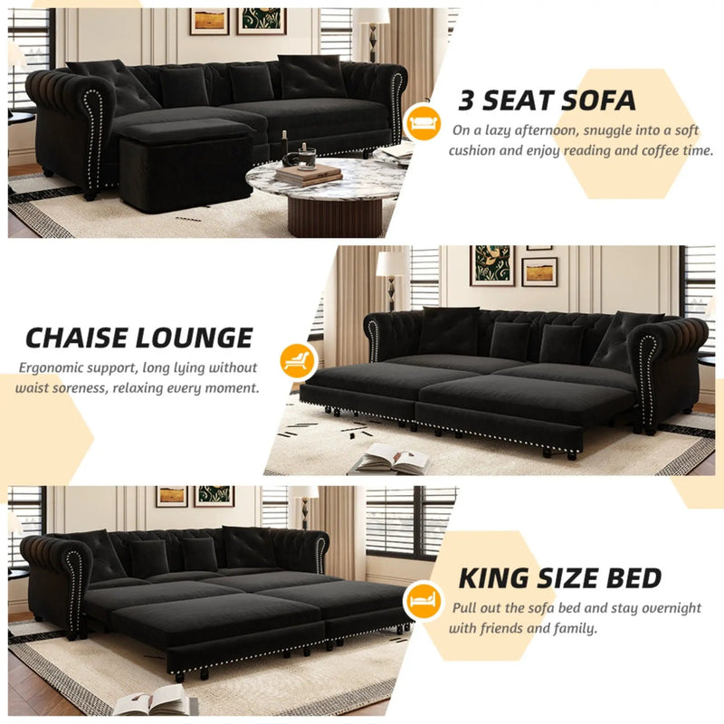 3 In 1 Convertible Sleeper Sofa Bed With Movable Ottoman by HouseOfZazla