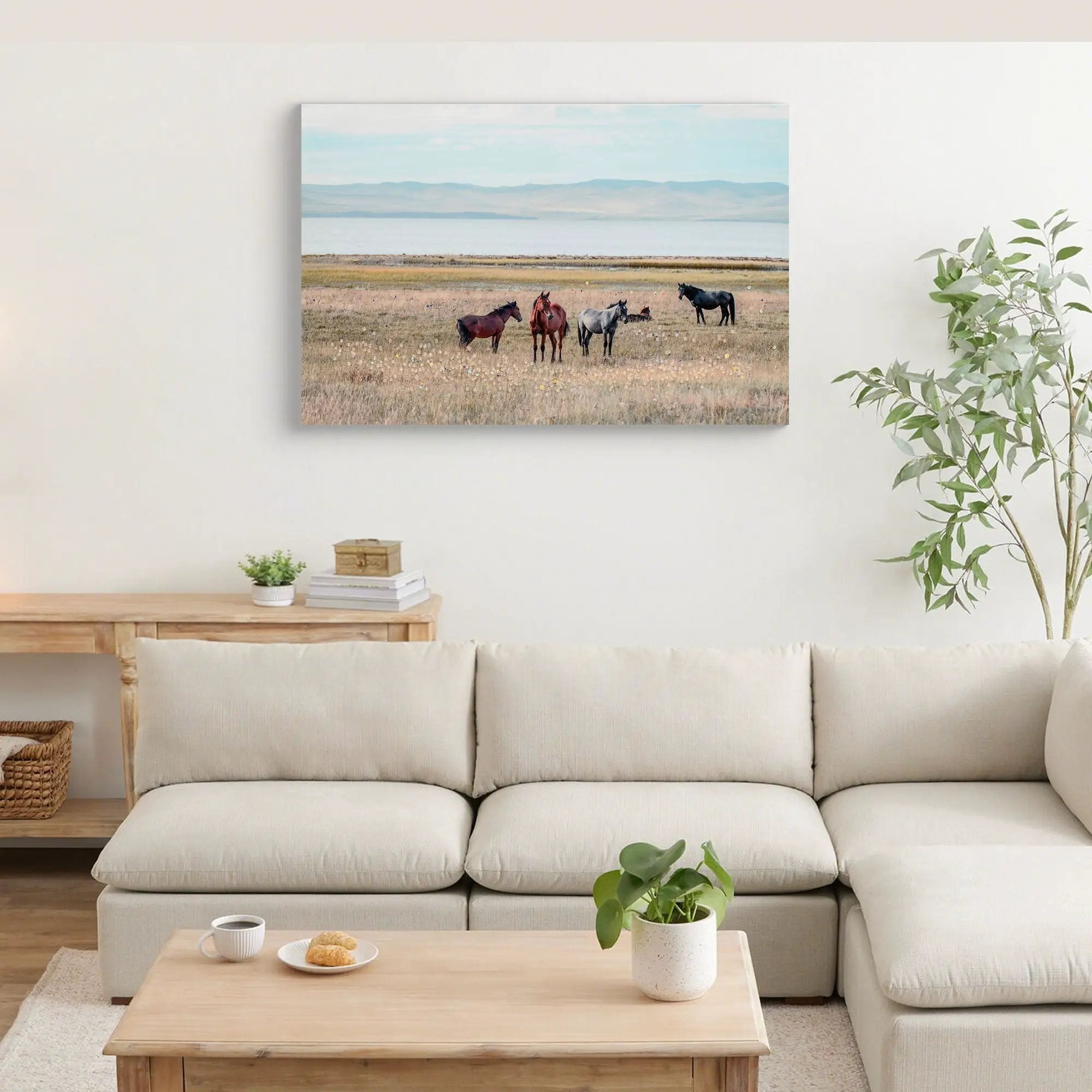 Horse Framed Wall Art Decor For Living Room - Denim / Brown by Unique Piece Furniture