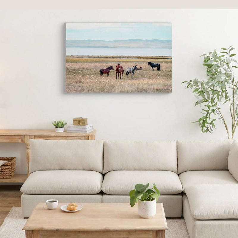 Horse Framed Wall Art Decor For Living Room - Denim / Brown by Unique Piece Furniture