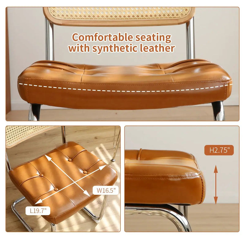 Dining Chairs Set of 2, Faux Leather Rattan Side Accent Chairs by HouseOfZazla
