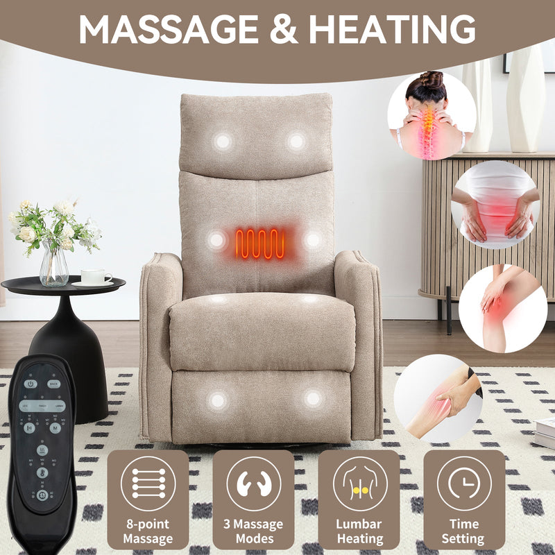 Heat Massage Manual Recliner Chair with Rocker and Swivel in Khaki by HouseOfZazla