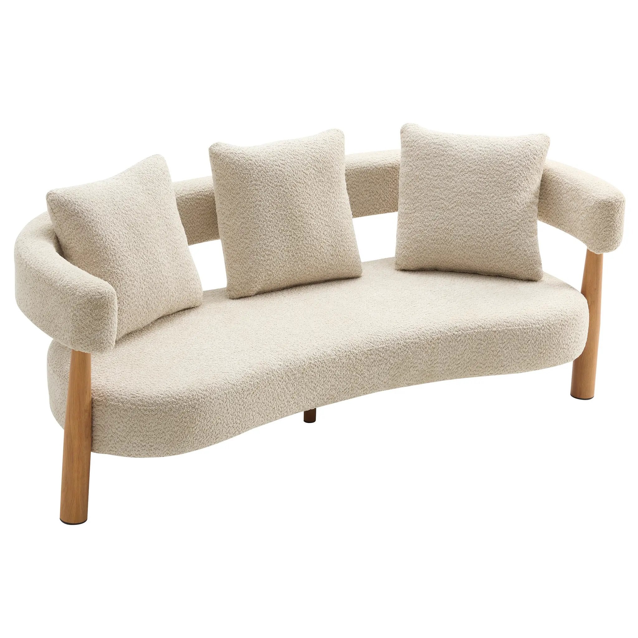 Luxe 76.5 in. Curved 3-Seater Modern Upholstered Boucle Sofa, Sesame by HouseOfZazla