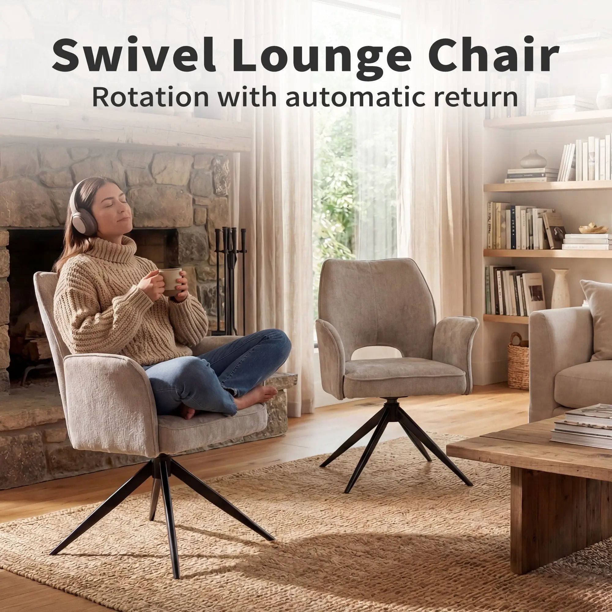Dining Chair With Soft Cushion And 360° Rotation, Comfortable Armrest For Kitchen (Set of 2) - Gray by HouseOfZazla