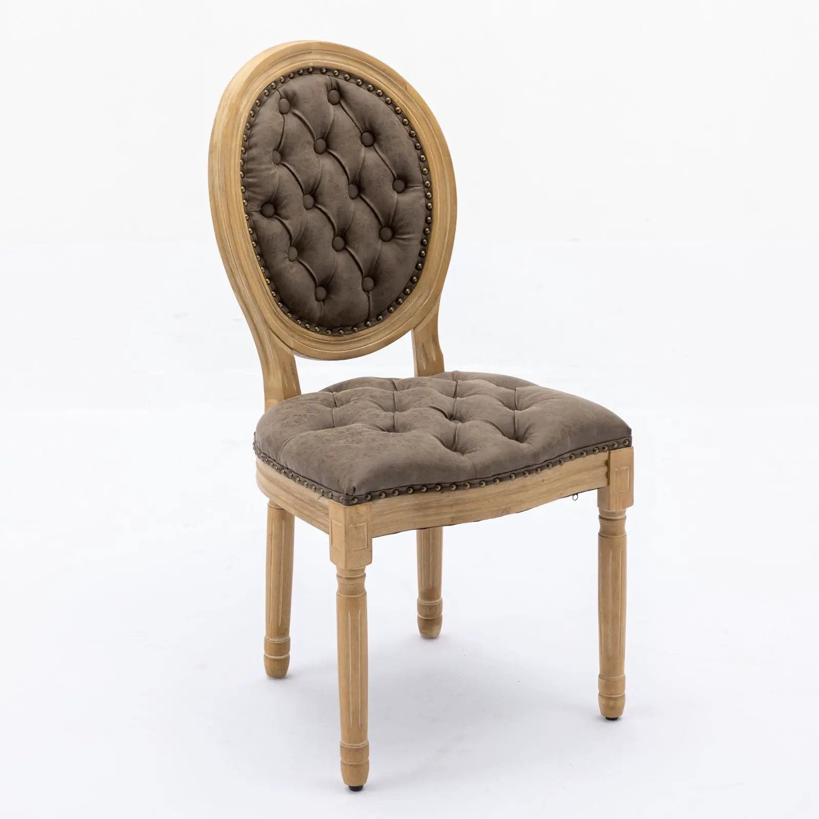 French Style Solid Wood Frame Antique Painting, Hand-Pulled Buckle Decoration Artificial Dining Chair With Nailhead Trim, Wood Legs by HouseOfZazla