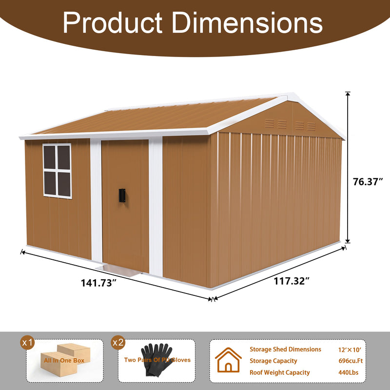 12x10 FT Heavy-Duty Metal Storage Shed with Lockable Door & Ventilation by HouseOfZazla