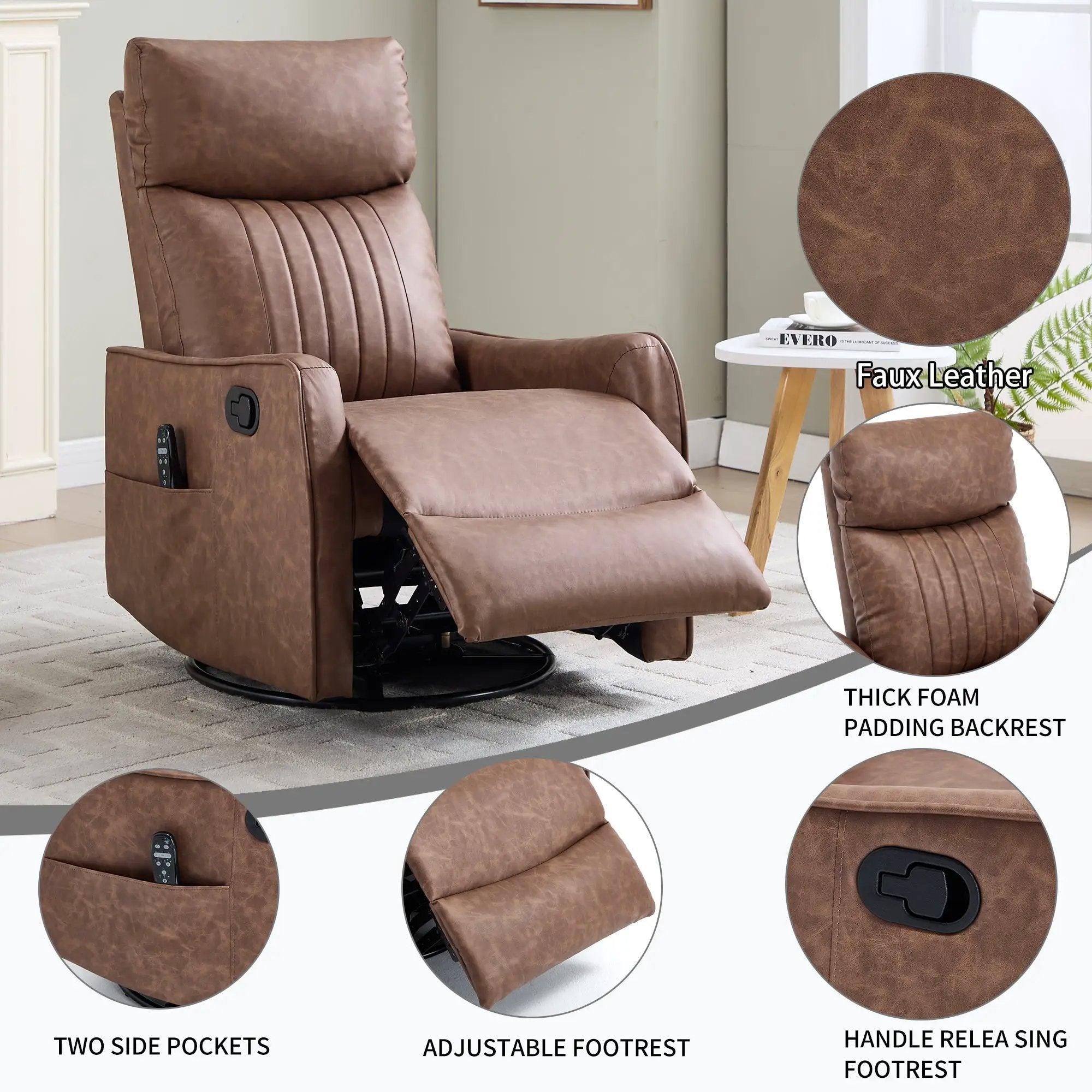 Brown Heat Massage Manual Recliner Chair by HouseOfZazla