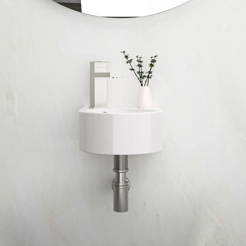 Modern Rectangle Wall Mount Bathroom Sink With Single Faucet Hole - White by HouseOfZazla