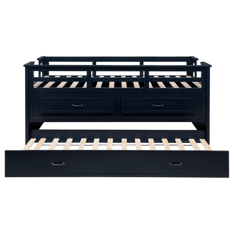 Carlsbad Wood Twin Captains Bed With Trundle Navy Blue by Unique Piece Furniture