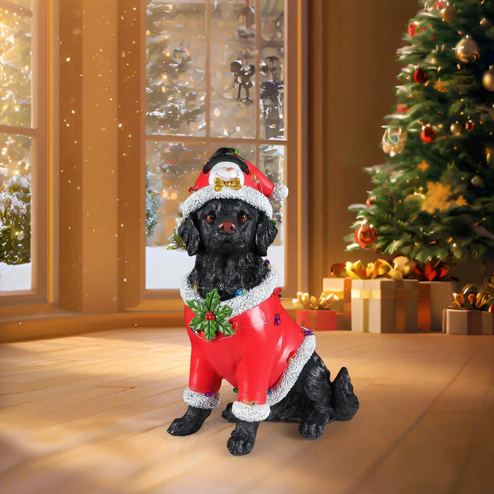 Christmas Dog Statue - Holiday Dog Figurine by HouseOfZazla