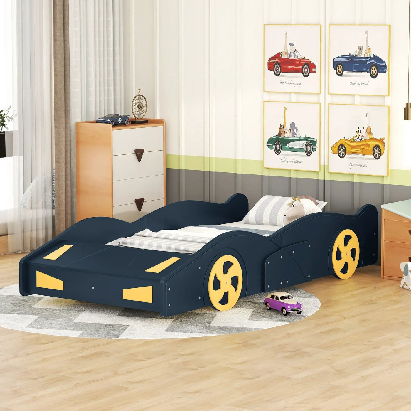 Race Car Shaped Platform Bed With Wheels And Storage by HouseOfZazla