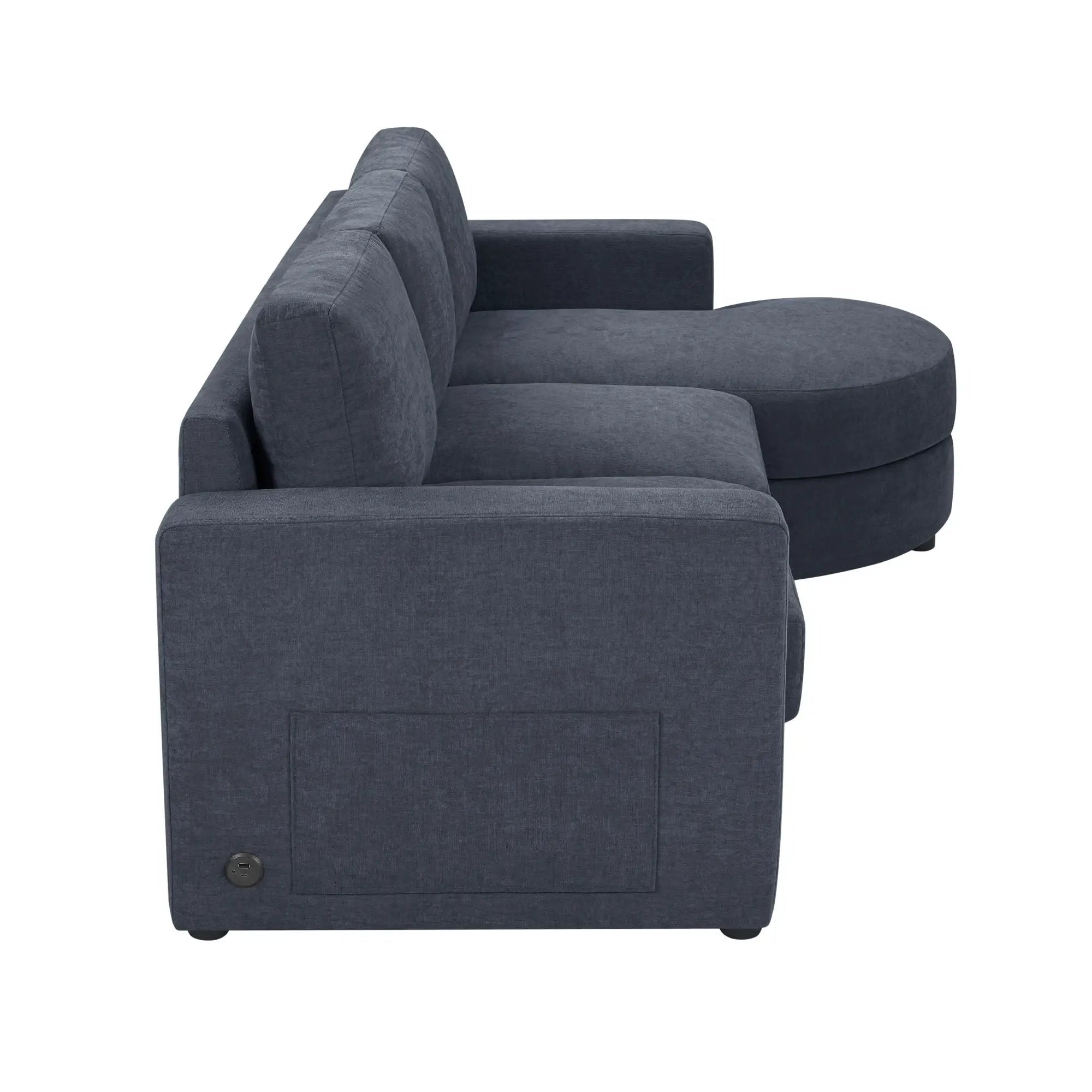 Modern L-Shaped Sectional Sofa With Curved Chaise, USB Ports, And Side Storage Pockets by HouseOfZazla
