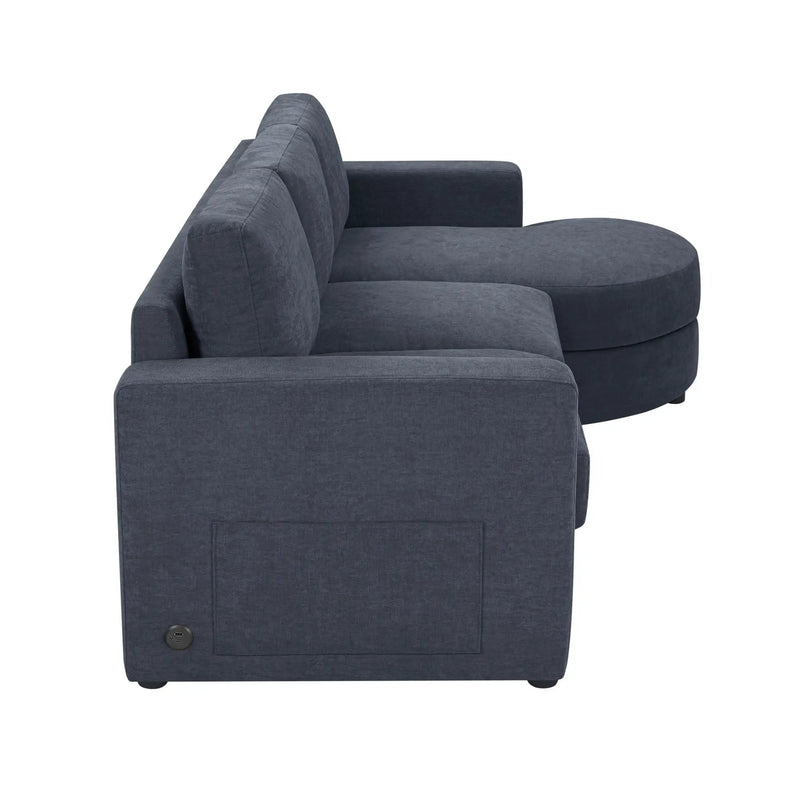 Modern L-Shaped Sectional Sofa With Curved Chaise, USB Ports, And Side Storage Pockets by HouseOfZazla