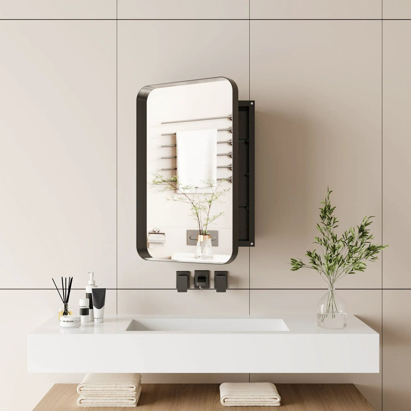 Recessed Metal Framed Medicine Cabinet With Mirror And Adjustable Shelves Wall Mirror With Storage For Bathroom by HouseOfZazla