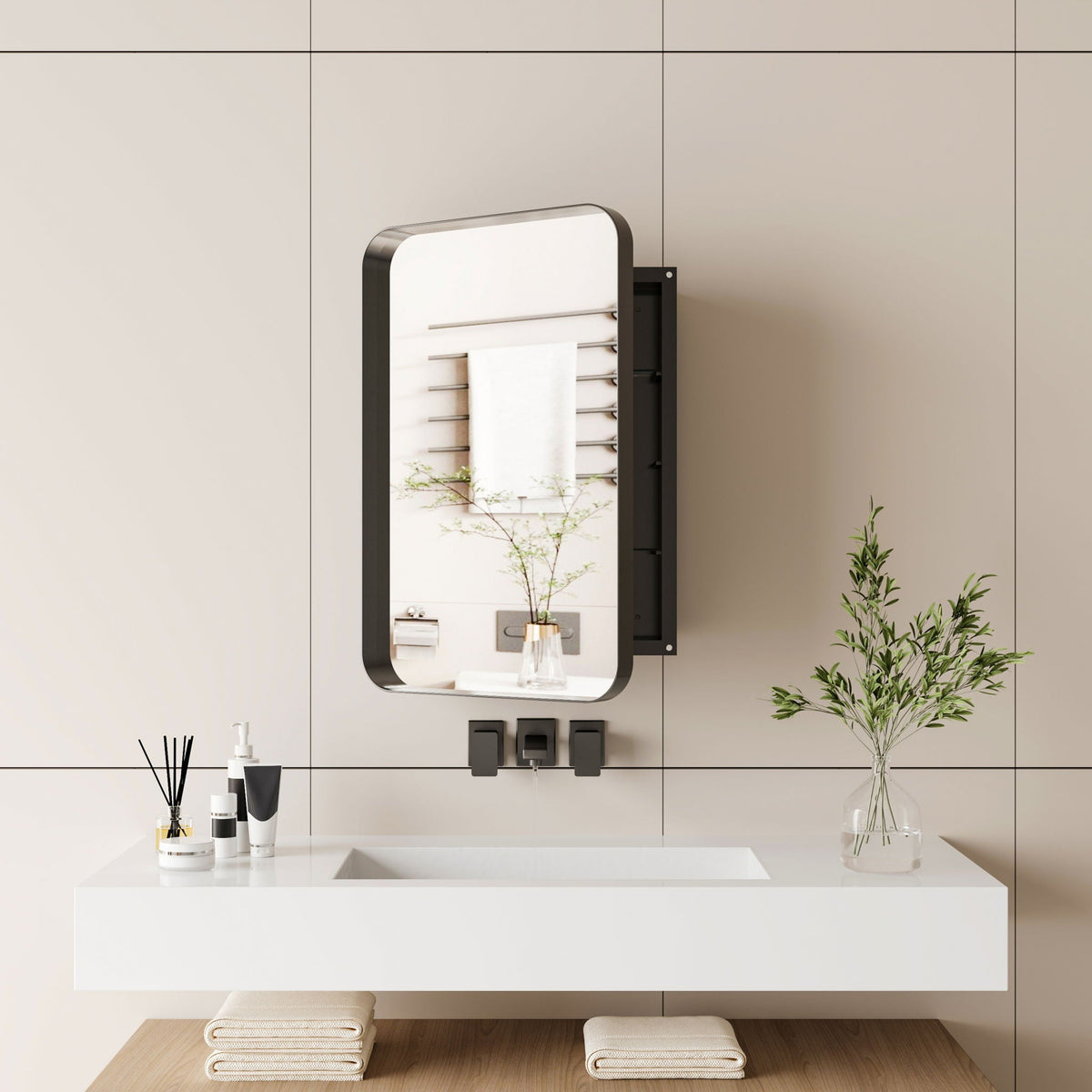 Recessed Metal Framed Medicine Cabinet with Adjustable Shelves - Black, White, or Gold, photo 18 of 30