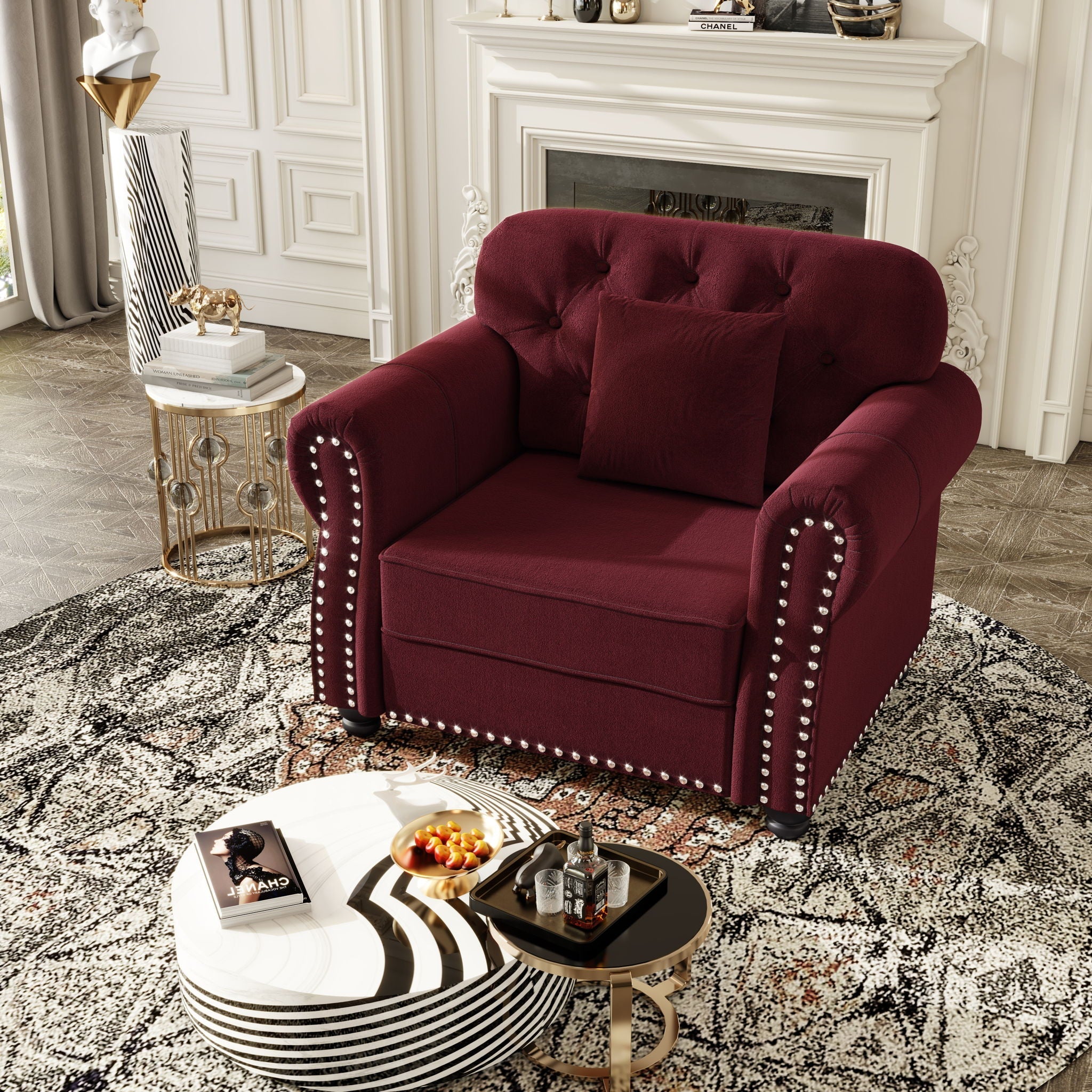 Upholstered Sofa With Nailhead Trim And Rolled Armrests by HouseOfZazla