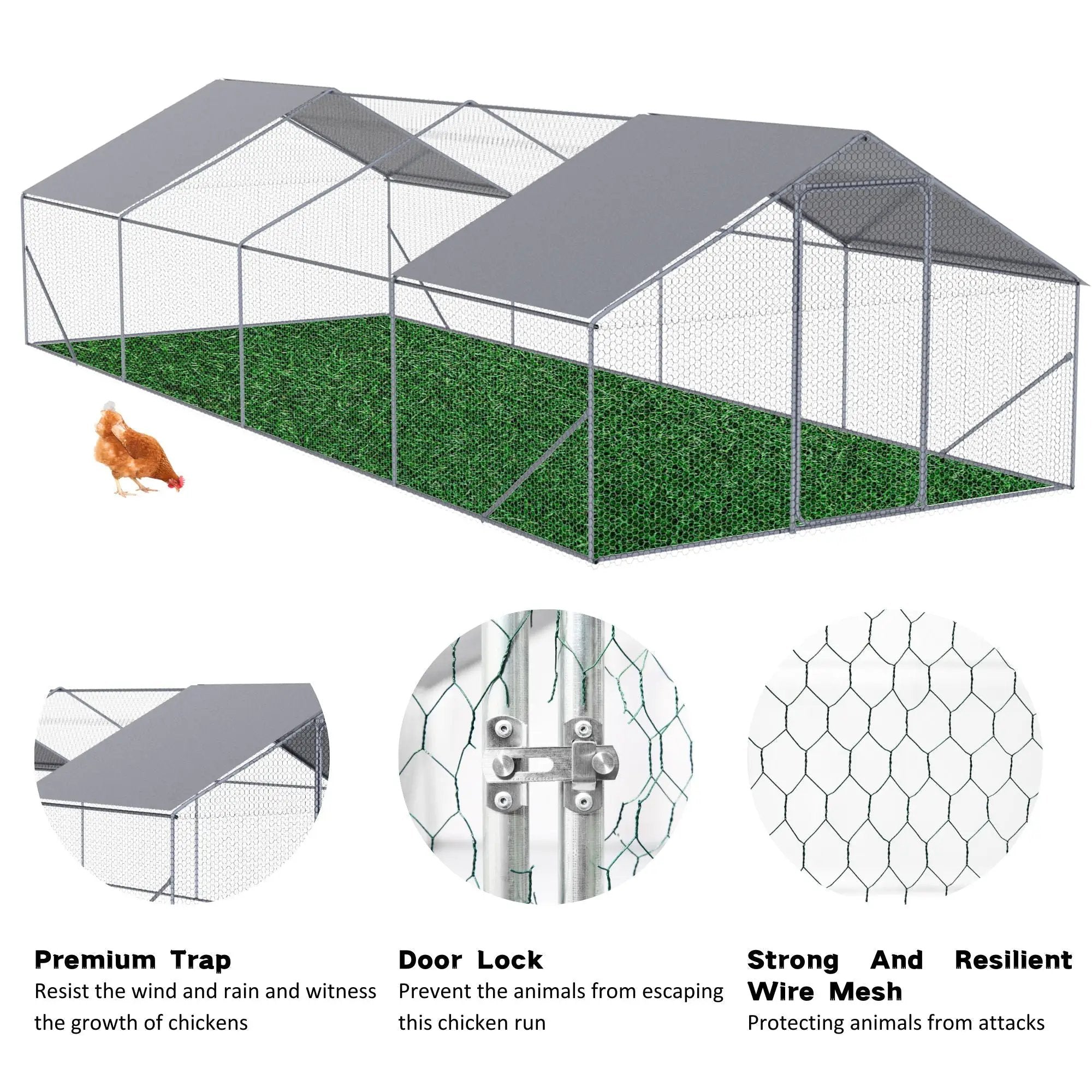 Outdoor Chicken Coop Large Space With Safety Features - Silver Gray by HouseOfZazla