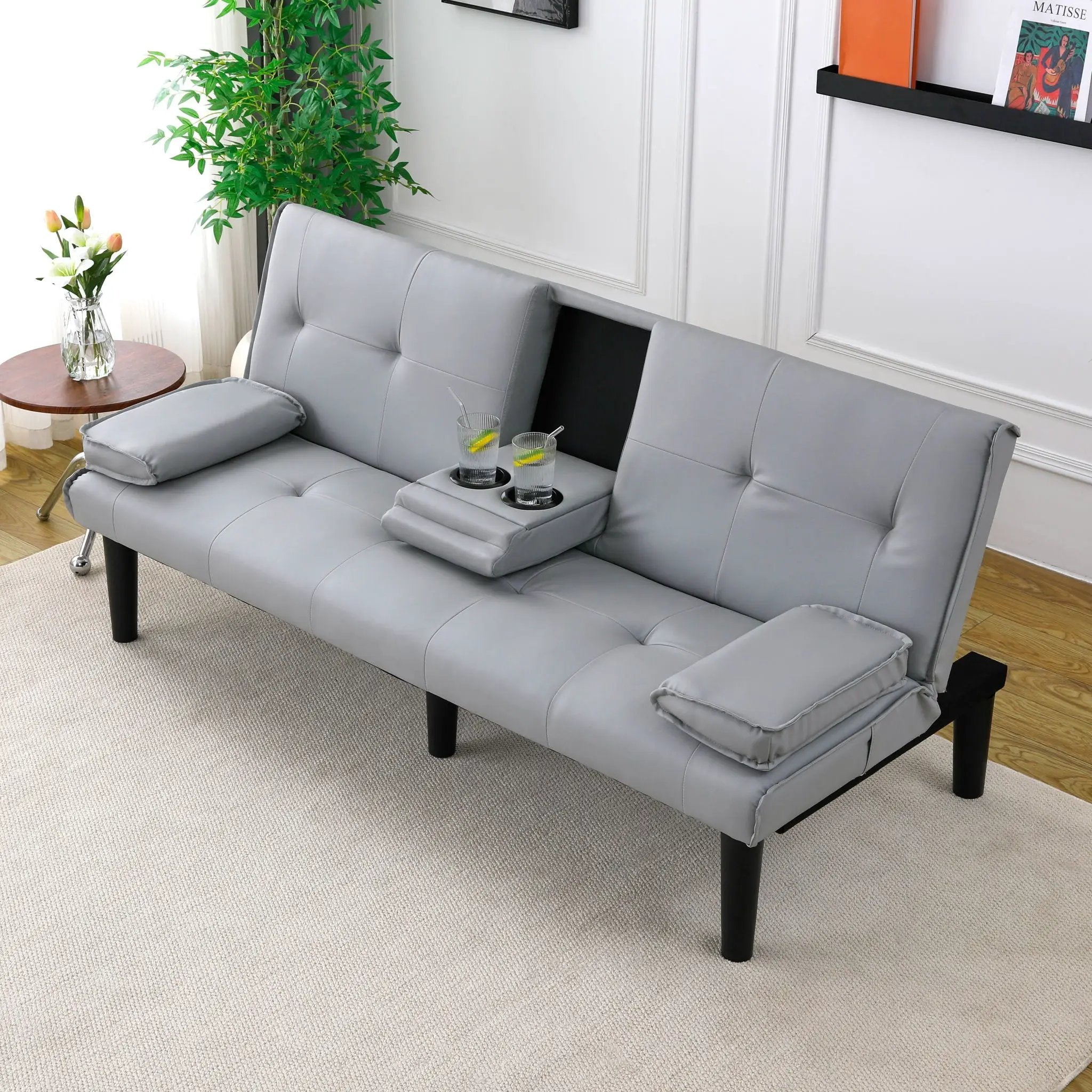 Sofa Bed With Foldable Design And Cup Holder by HouseOfZazla