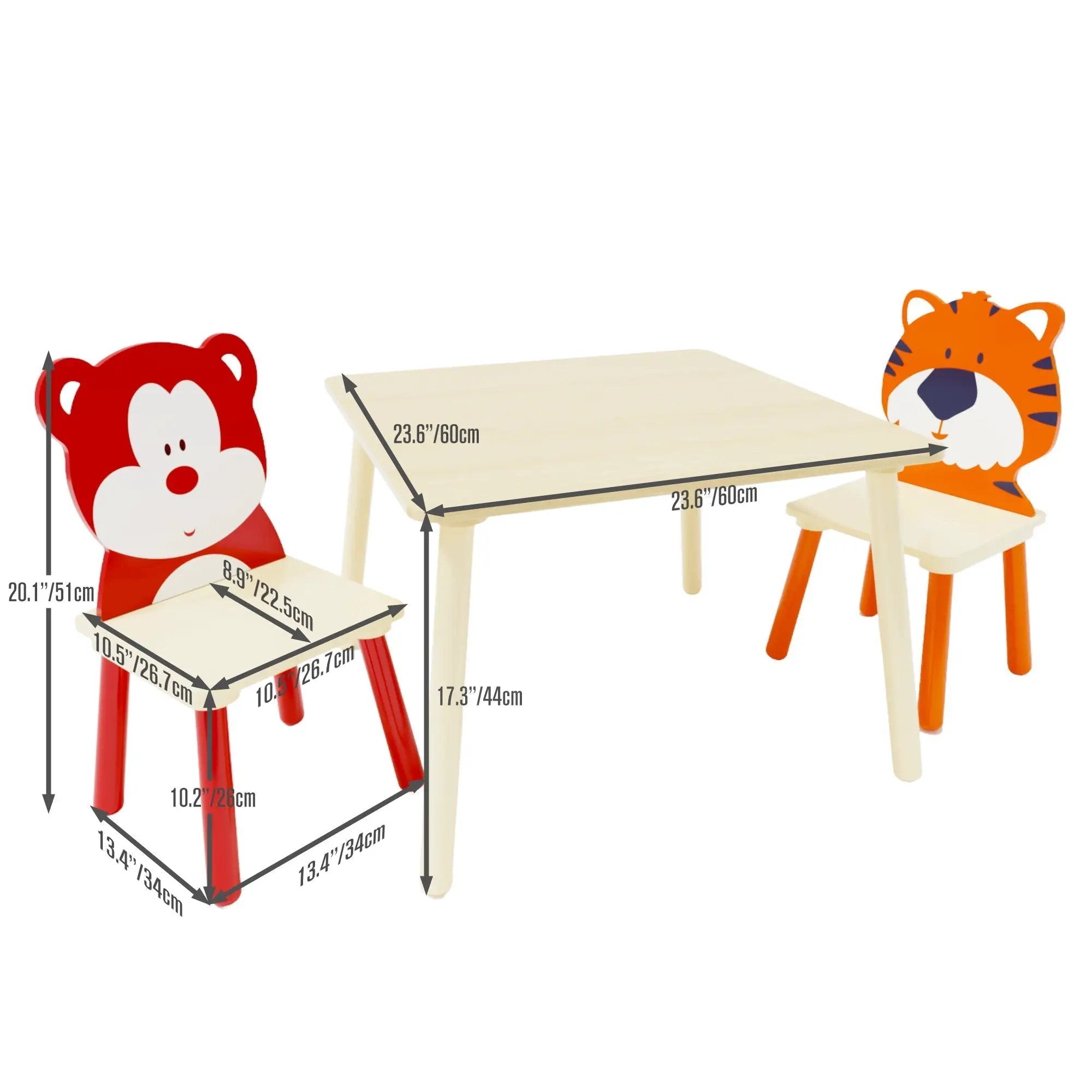Table And 2 Chairs Set, Activity Play Table Set With Bear & Tiger Design - Natural by HouseOfZazla