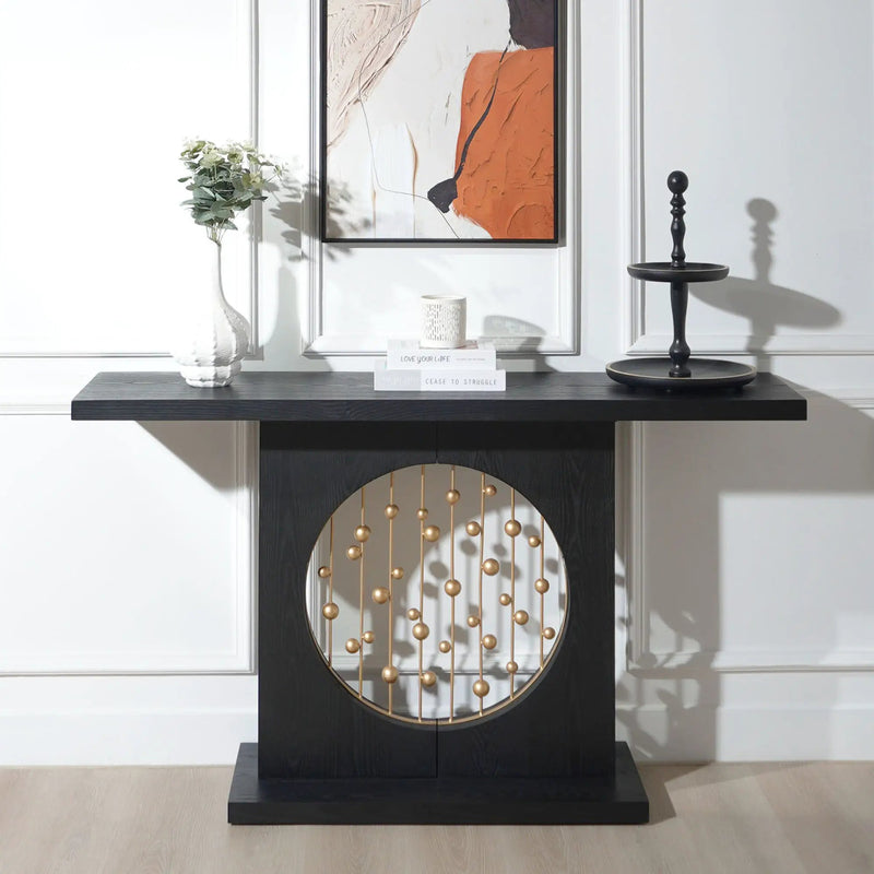 Console Table With Circular Art Decor For Living Room - Multi