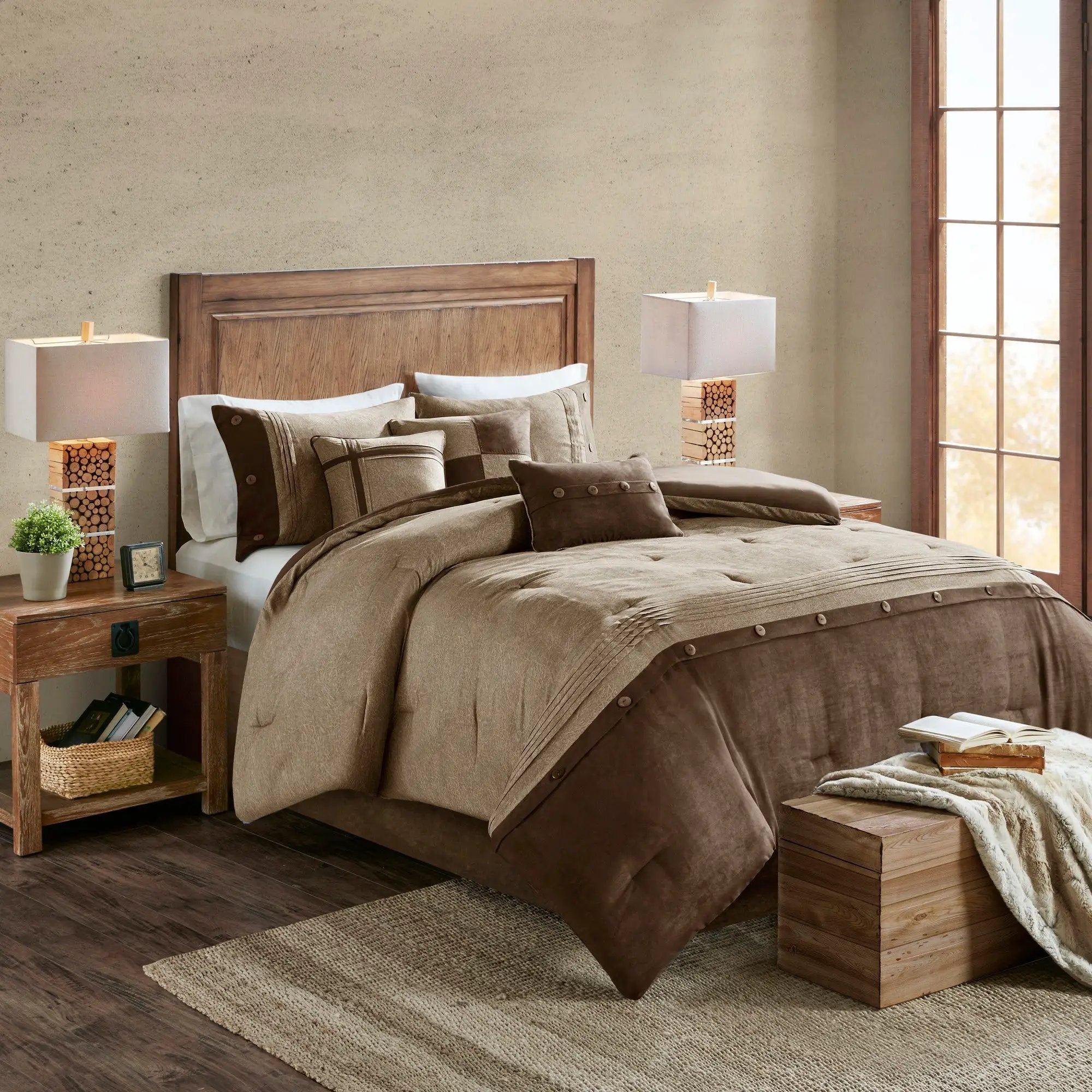 7 Piece Faux Suede Comforter Set Brown California King by HouseOfZazla