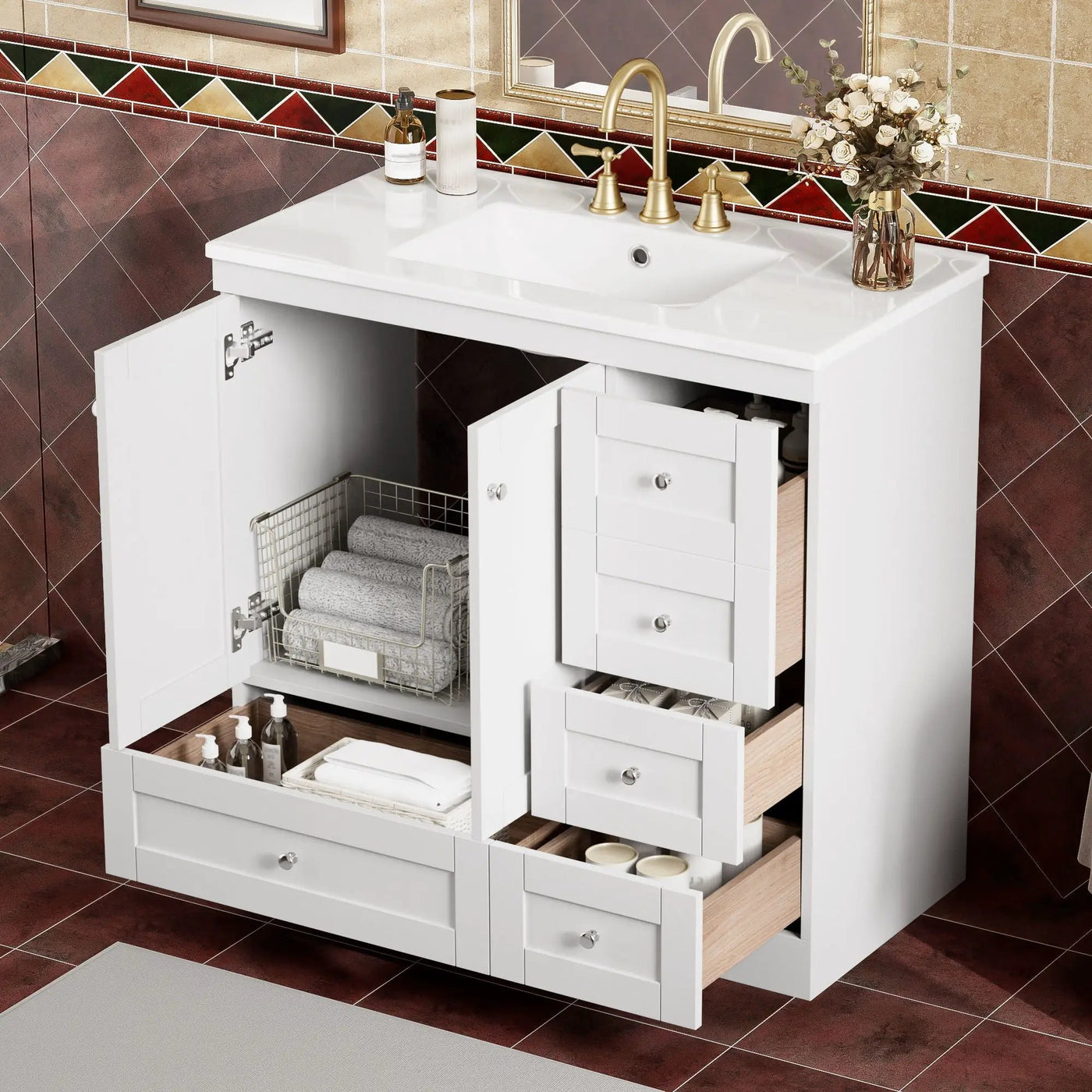 Shaker Free Standing Bathroom Vanity Cabinet & Sink, Soft Close Drawers, Soft Close Doors by Unique Piece Furniture