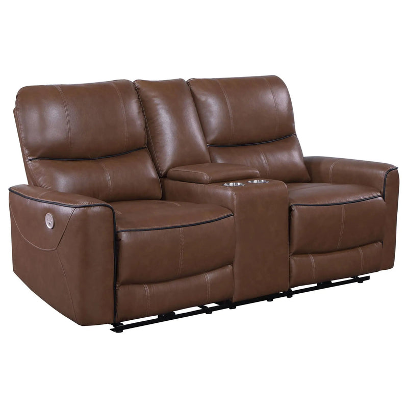 Greenfield Upholstered Power Reclining Loveseat Saddle Brown by Unique Piece Furniture