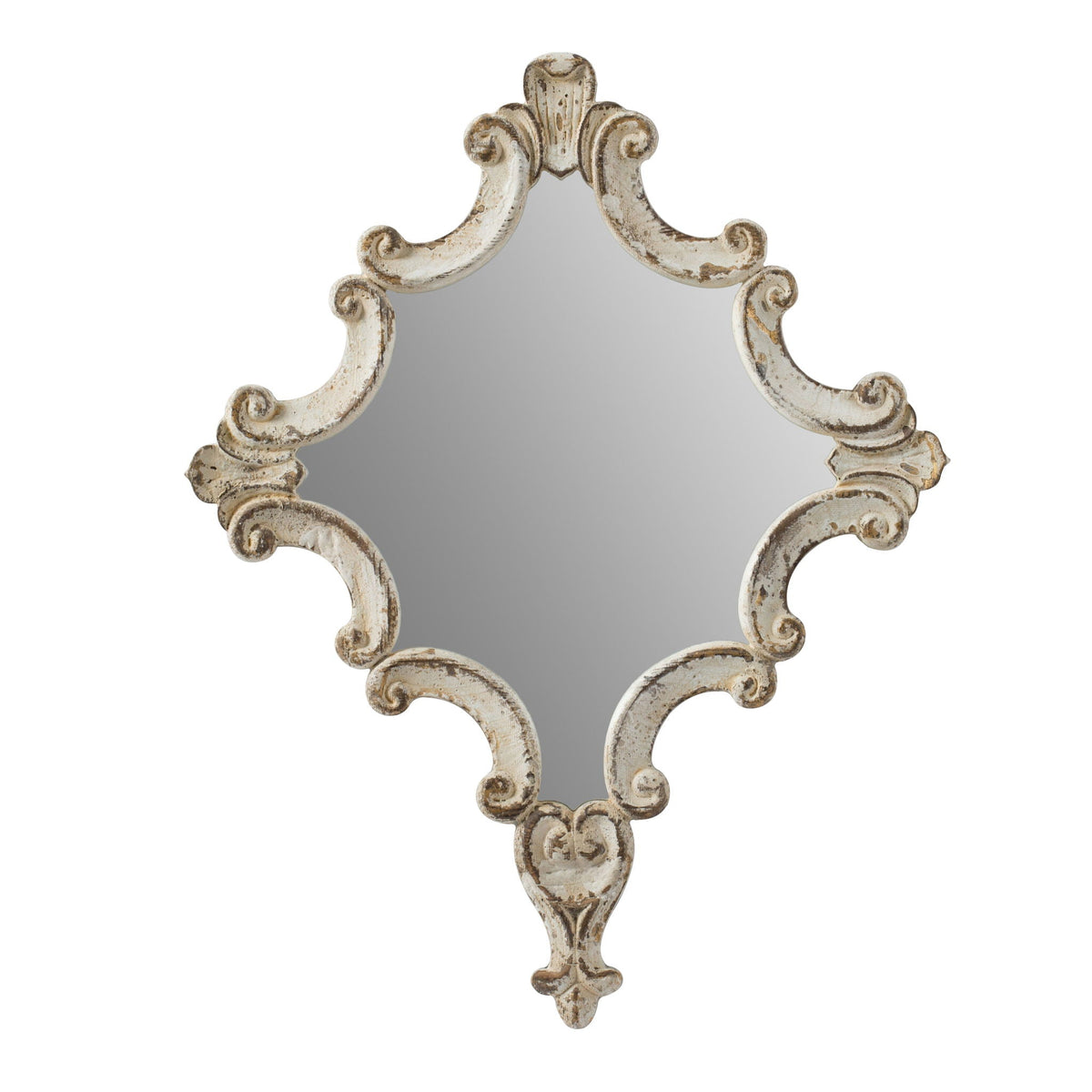 Artistic Diamond Scrollwork Wall Mirror with Fir Wood Frame - Antique White, photo 7 of 8