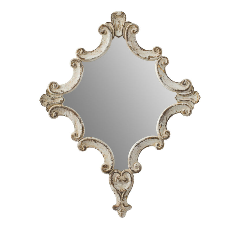 Artistic Diamond Scrollwork Wall Mirror with Fir Wood Frame - Antique White, photo 7 of 8