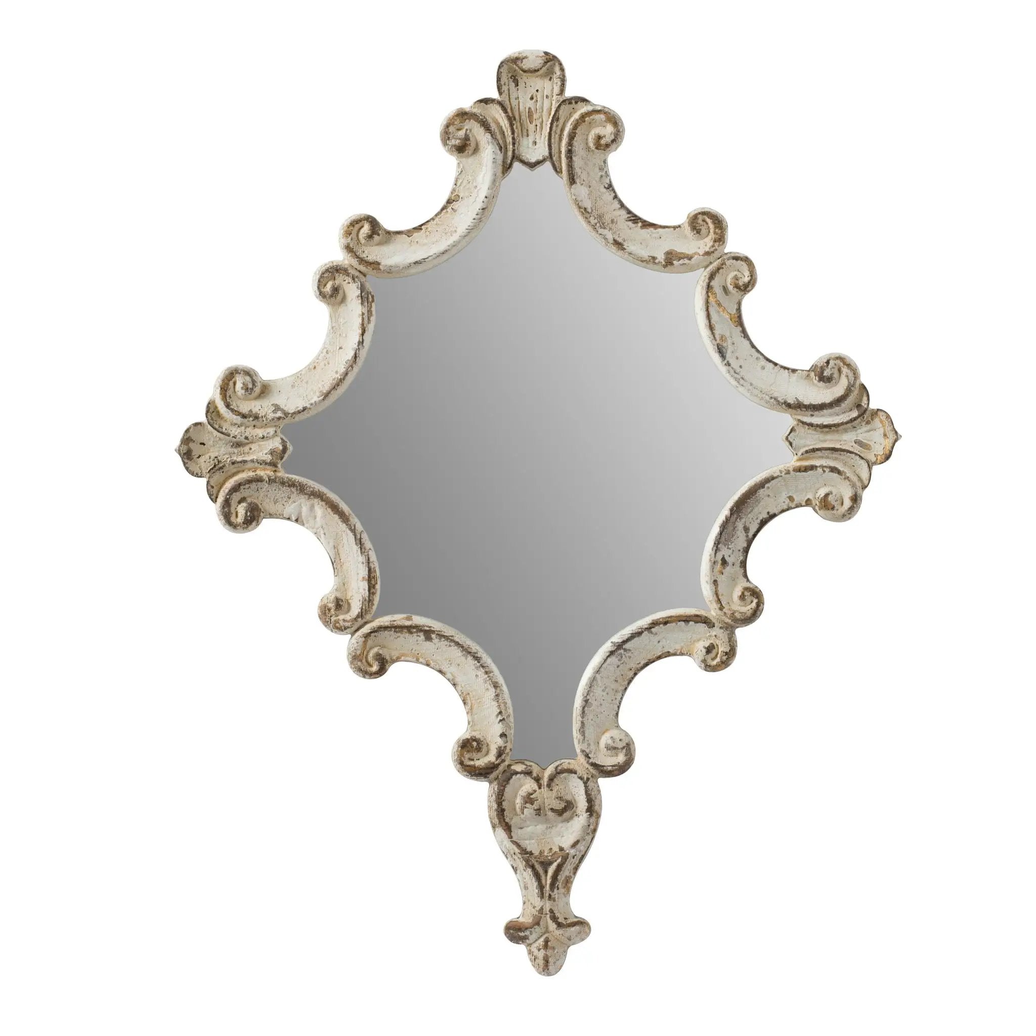 Artistic Diamond Scrollwork Mirror, Home Accent Mirror For Living Room, Entryway, Bedroom, Office - Antique White by HouseOfZazla