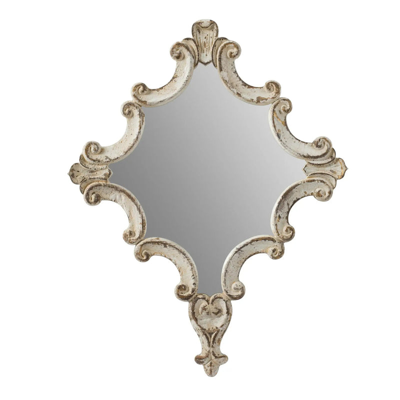 Artistic Diamond Scrollwork Mirror, Home Accent Mirror For Living Room, Entryway, Bedroom, Office - Antique White by HouseOfZazla